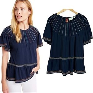 Maeve Navy Chamonix Embroidered Swing Blouse Shirt Top M